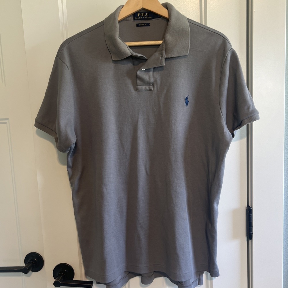 Polo by‎ Ralph Lauren Gray Blue Cotton Polo Shirt - Large Custom Fit